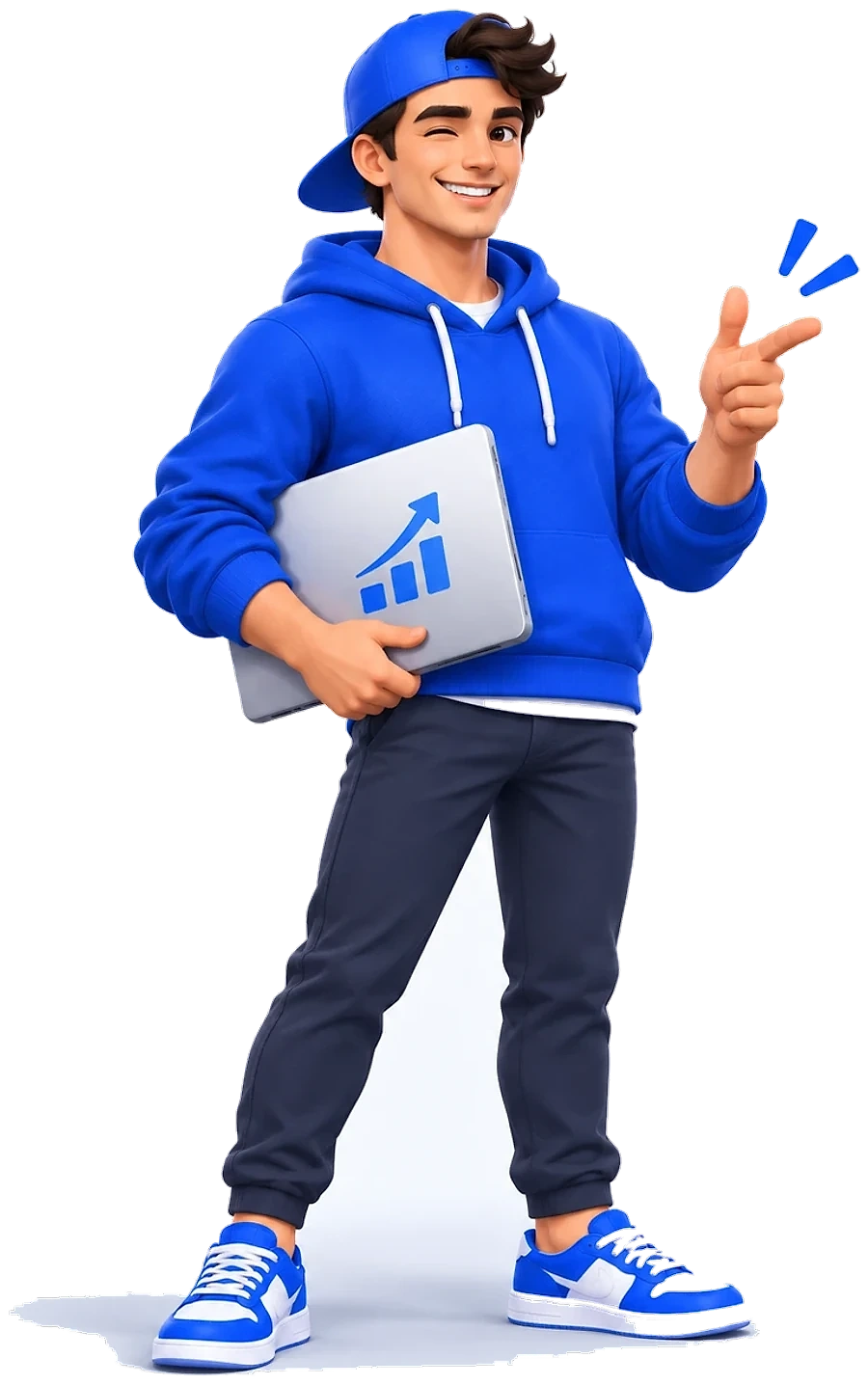 Miles Foster holding a chart and pointing up