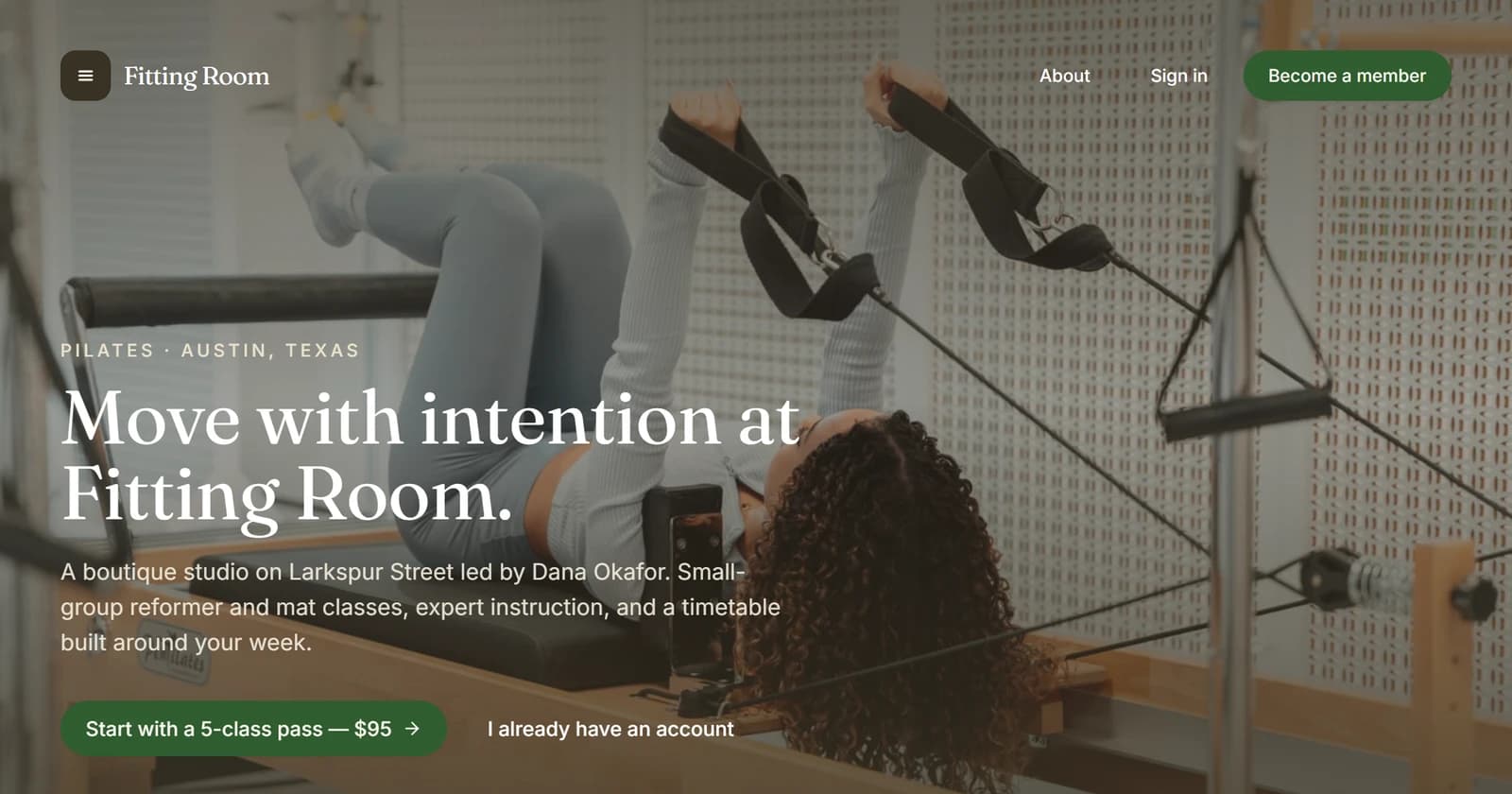 Fitting Room, the Bolt.new test app: a Pilates studio booking app