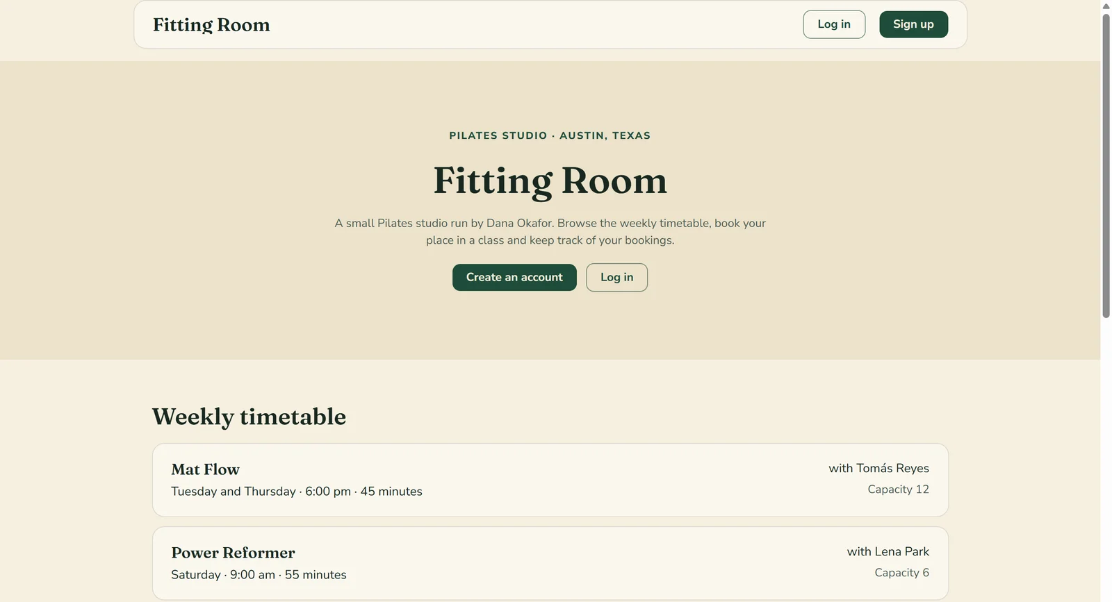 Bubble test app, the Bubble test app: a Pilates studio app, built on the Starter trial, on its Bubble address.