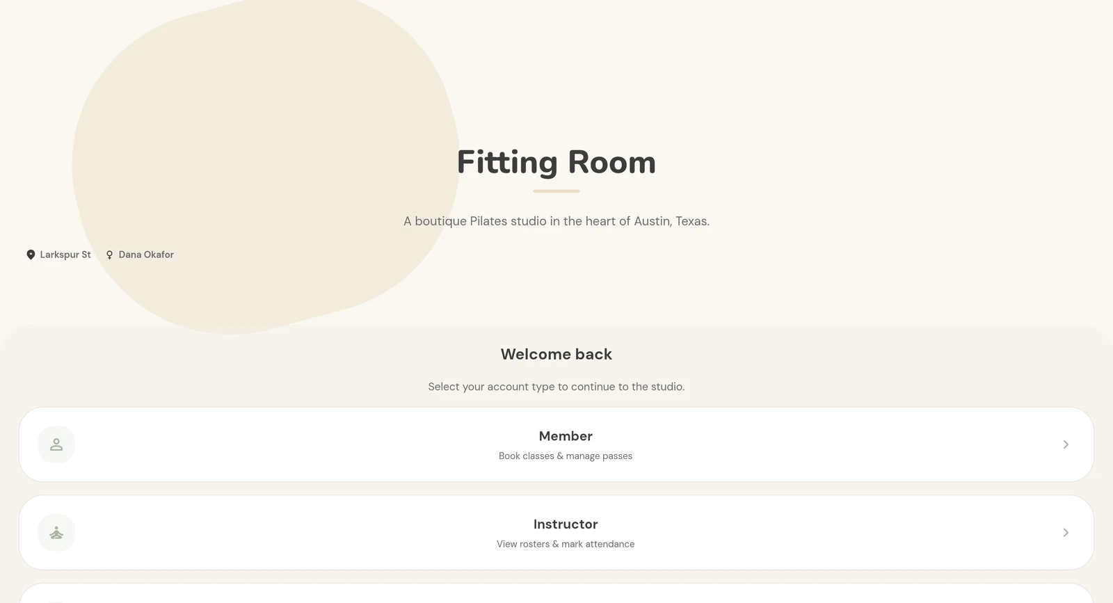 FlutterFlow test app, the FlutterFlow test app: a Pilates studio screens, built on the Basic plan, on its flutterflow.app address.