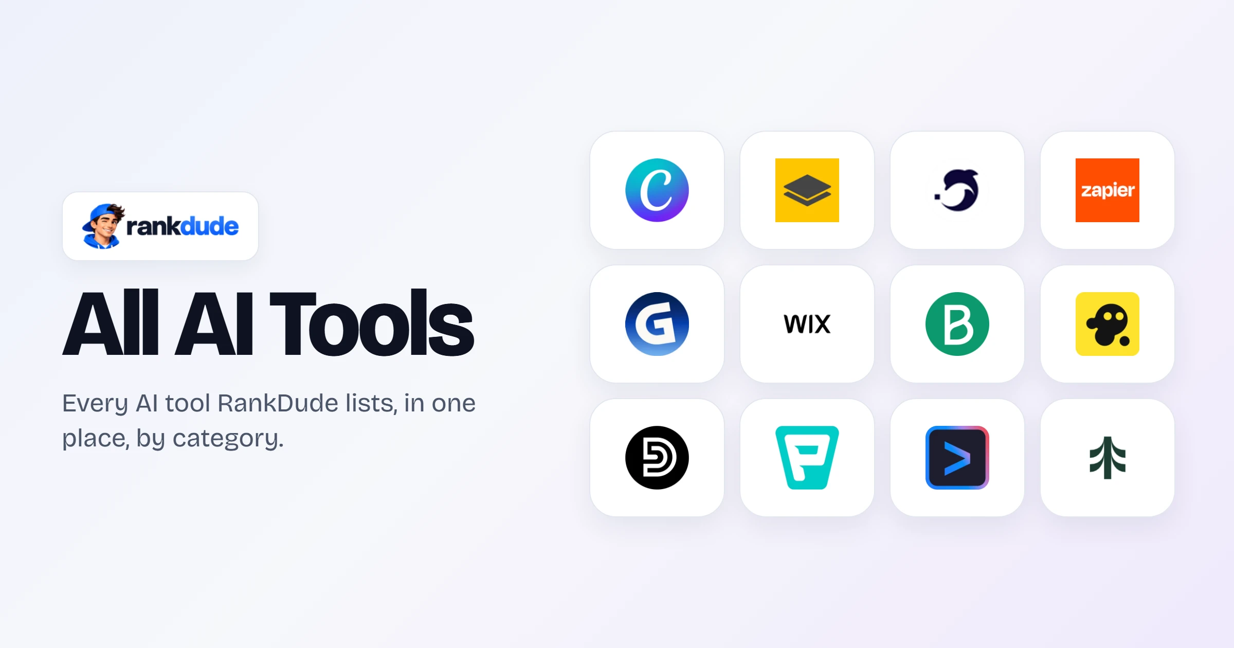 All AI tools listed on RankDude, by category