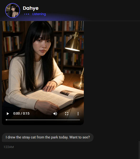 Candy AI: voice call with Dahye shown in the chat window
