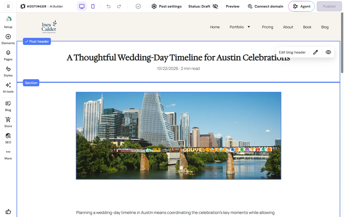 Hostinger: The blog post Hostinger's AI wrote in 14 seconds.