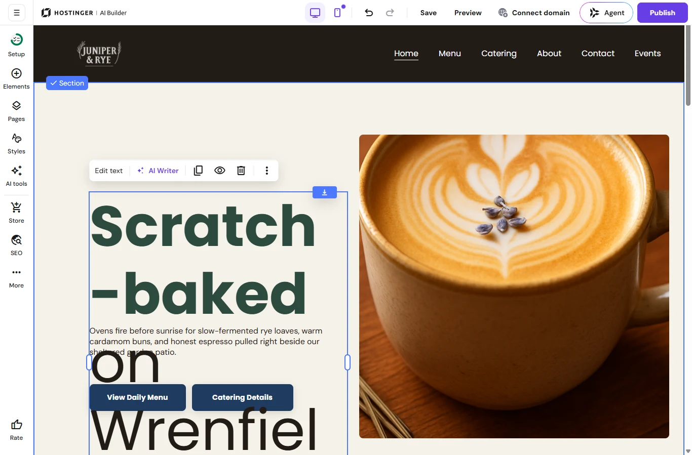 Hostinger: After a site-wide font change, the headline ran over the text and buttons.