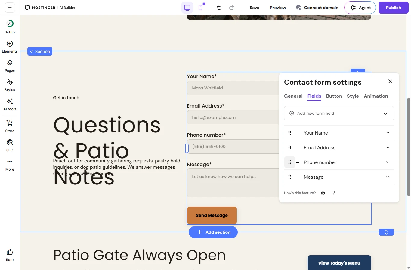 Hostinger: Adding a required phone field to the contact form.