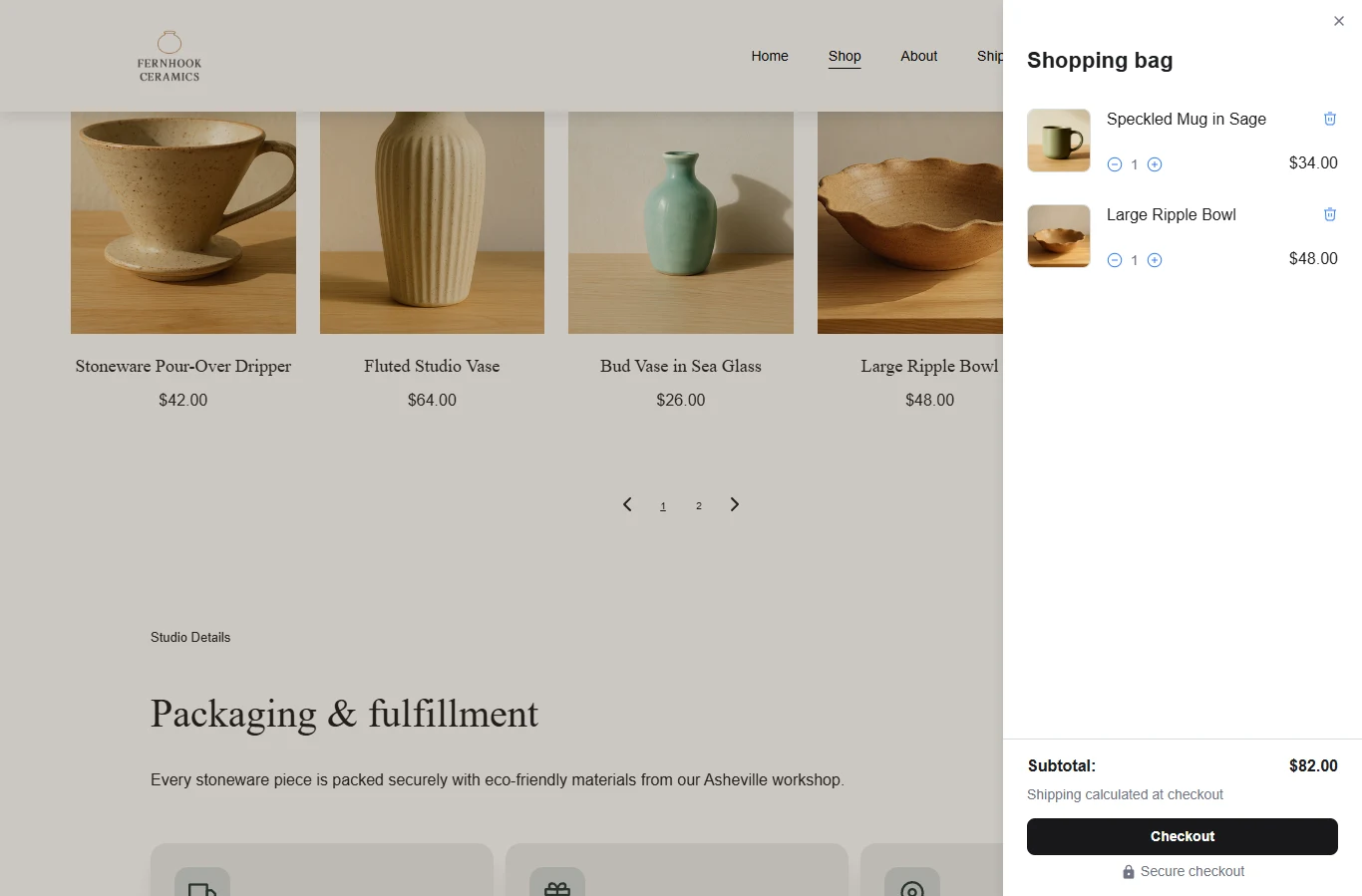 Hostinger: The shop with two products the brief never mentioned, the dripper and the fluted vase.
