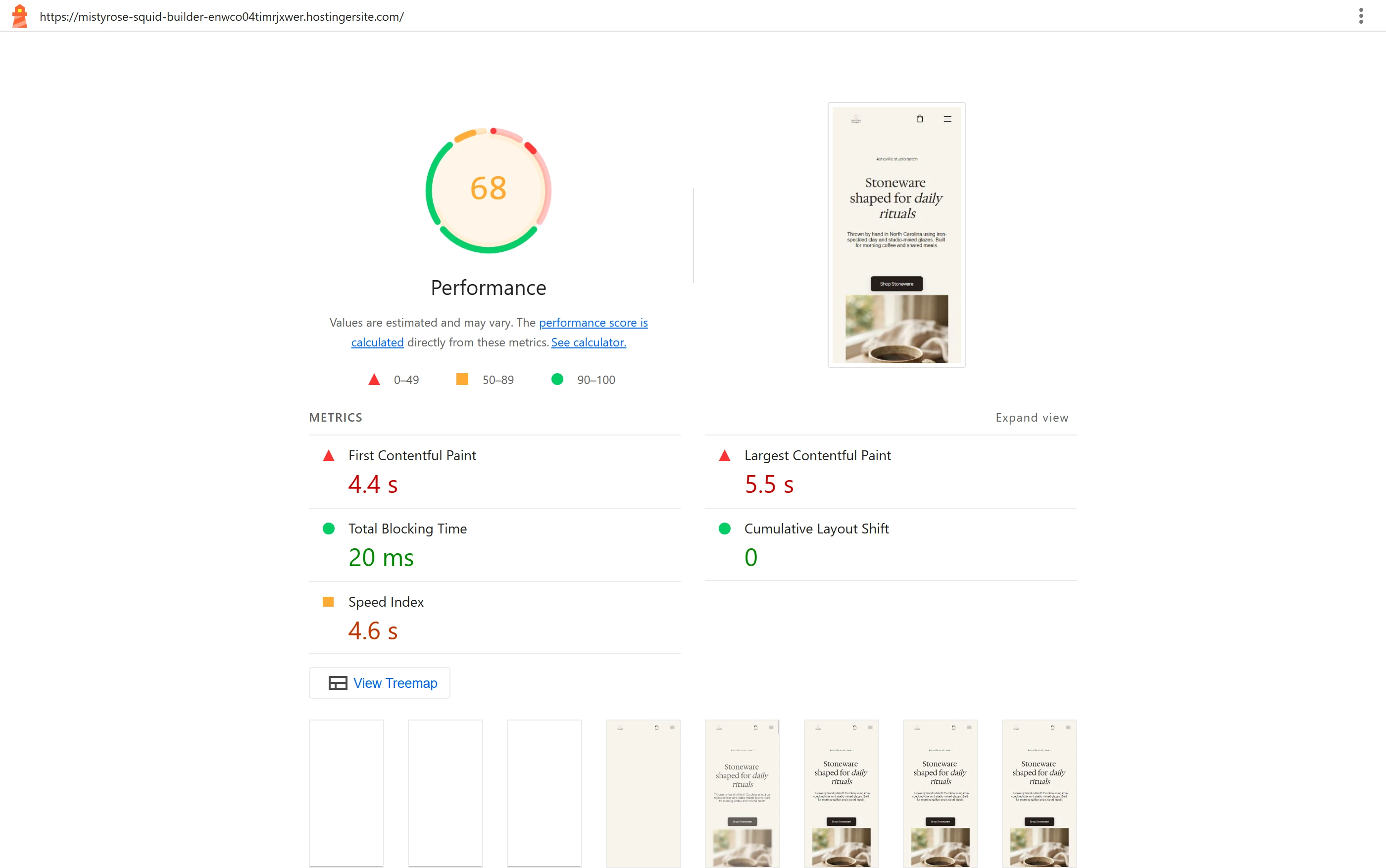 Google Lighthouse mobile report for the Hostinger shop home