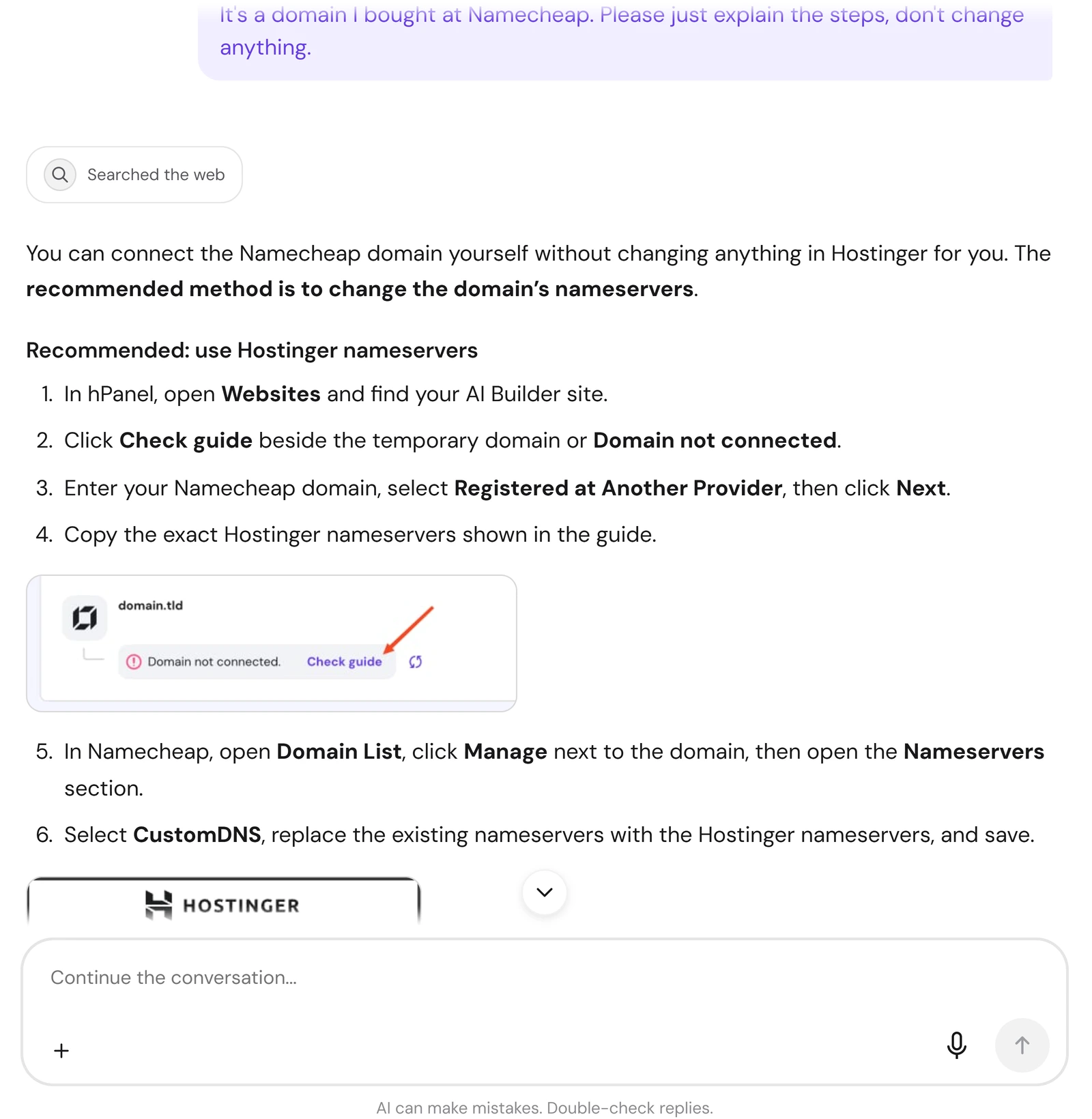 Hostinger: Question 1: connecting a domain.