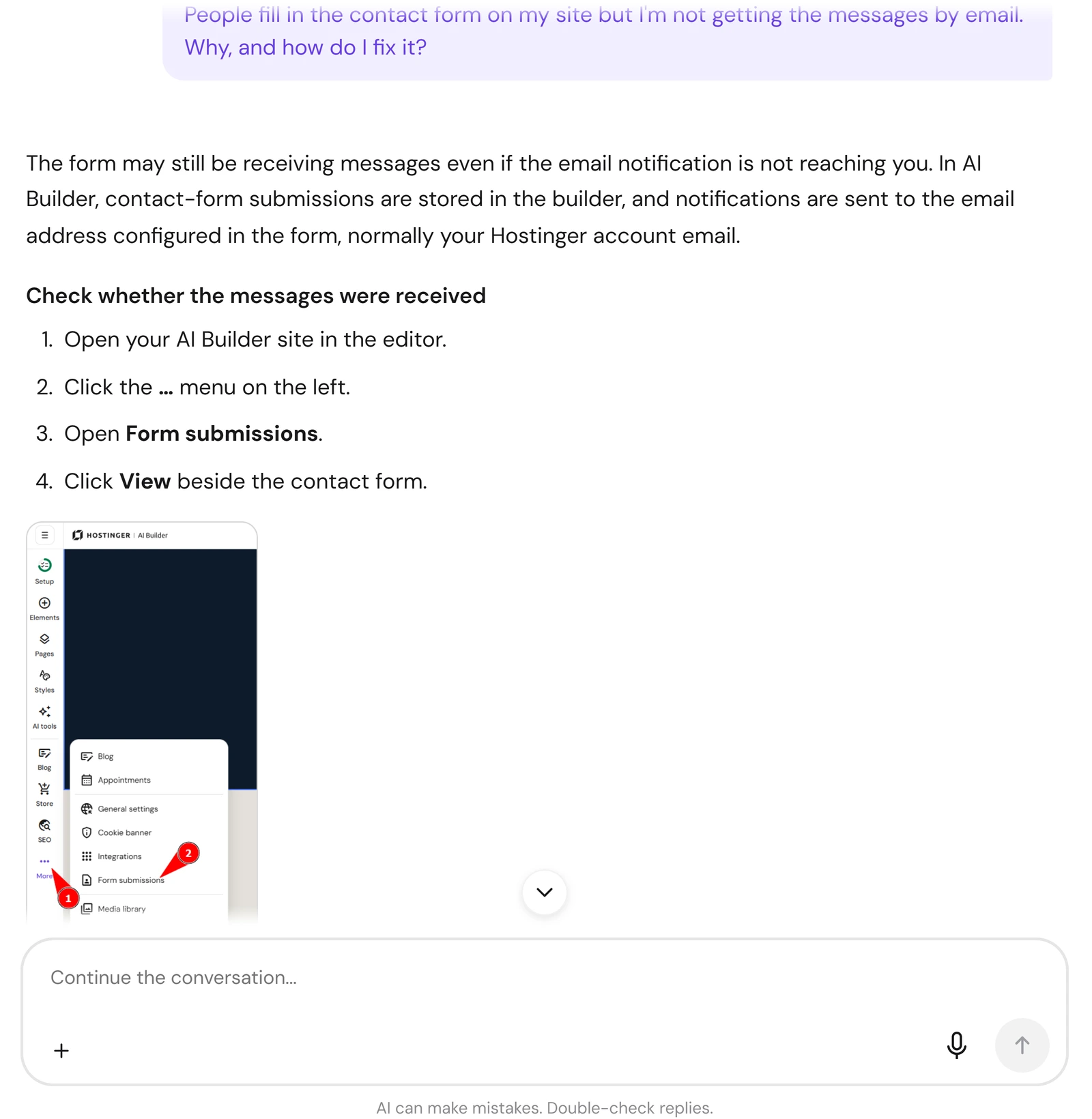 Hostinger: Question 2: missing form messages.