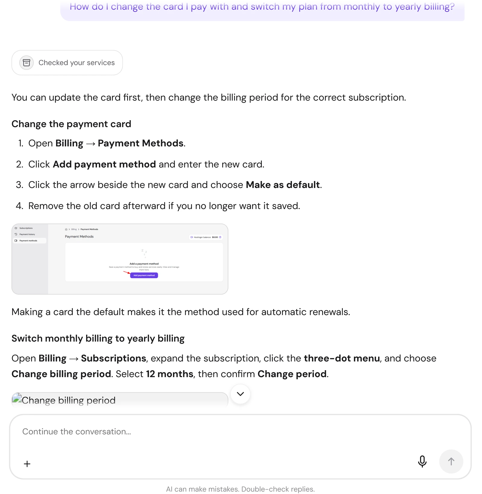 Hostinger: Question 3: card and yearly billing.