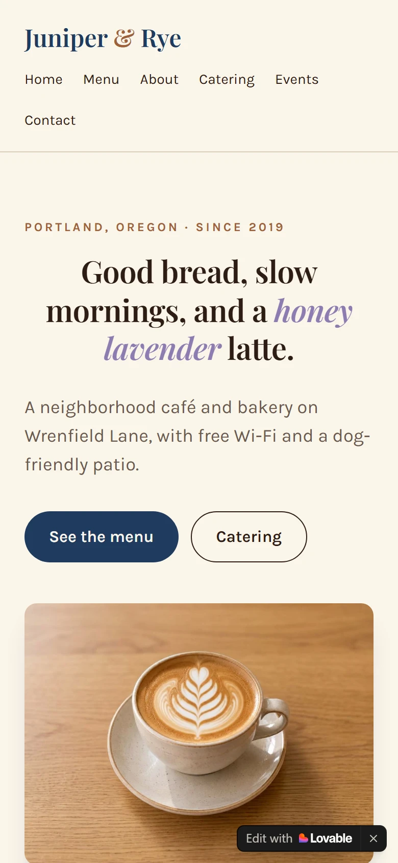 Lovable: The café on a phone after the twelve edits.
