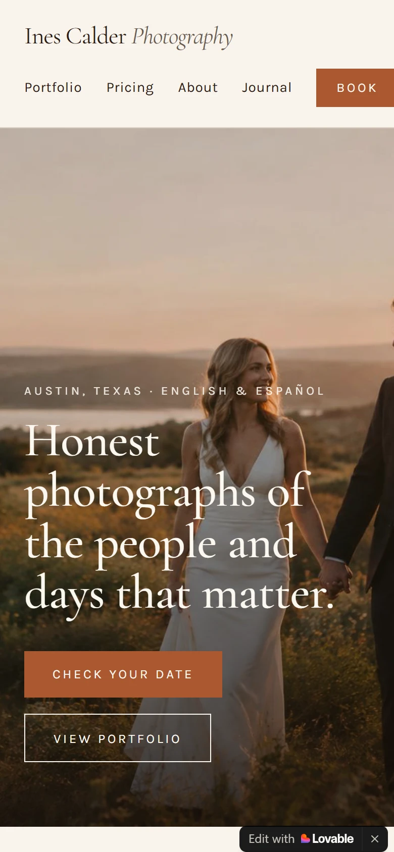 Lovable: The photographer site on a phone.