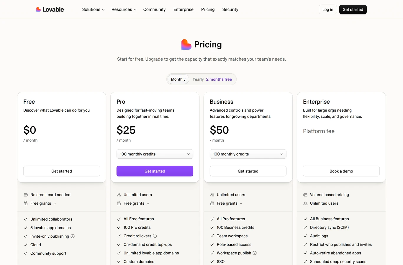 Lovable: Lovable's plans on 22 October 2026, US prices.