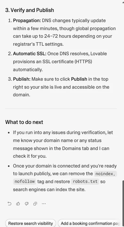 Lovable: Question 1: connecting a domain.