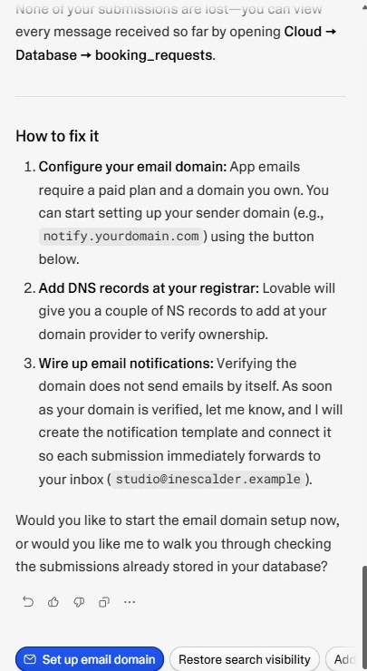 Lovable: Question 2: missing form messages.