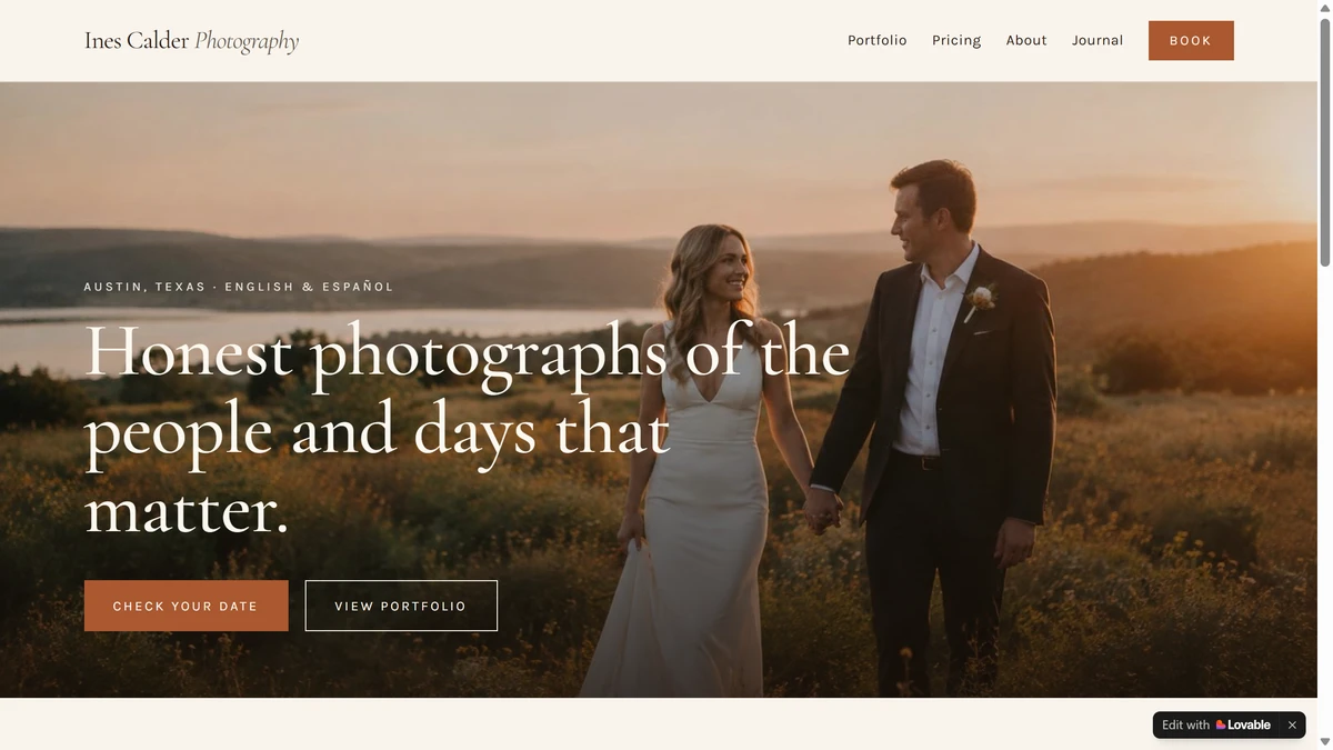 Ines Calder Photography, a Wedding photographer site built with Lovable