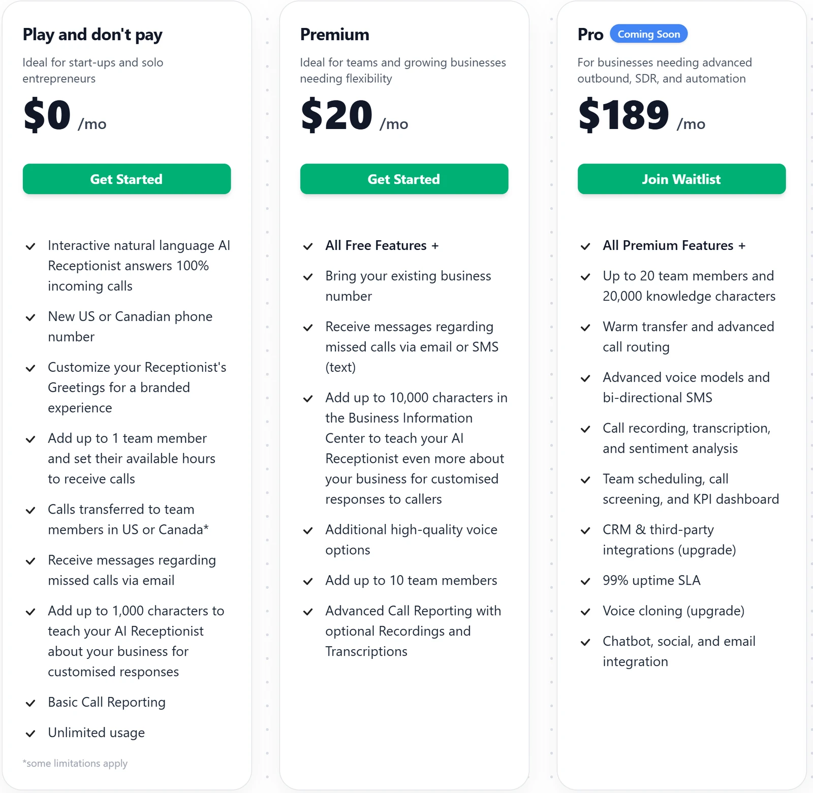 Nucleus pricing page with the Free, Premium and Pro plans