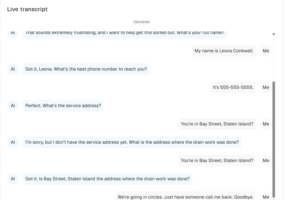 Smith.ai live transcript of the angry refund call