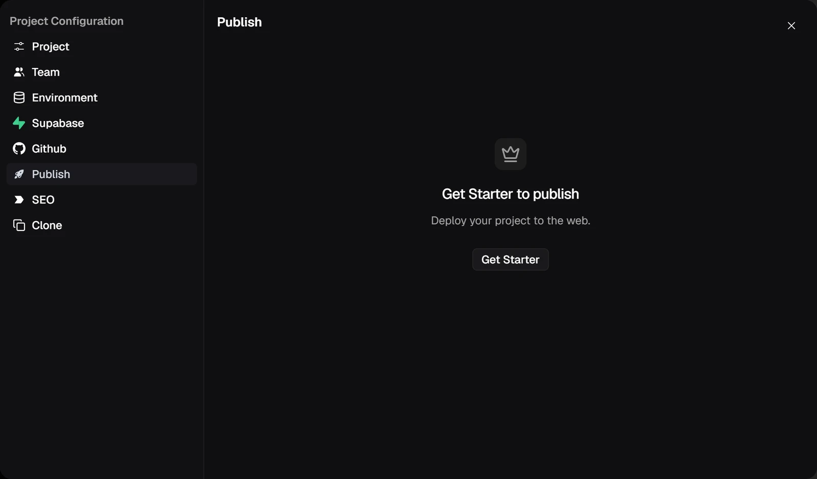 Softgen Publish screen with the text Get Starter to publish