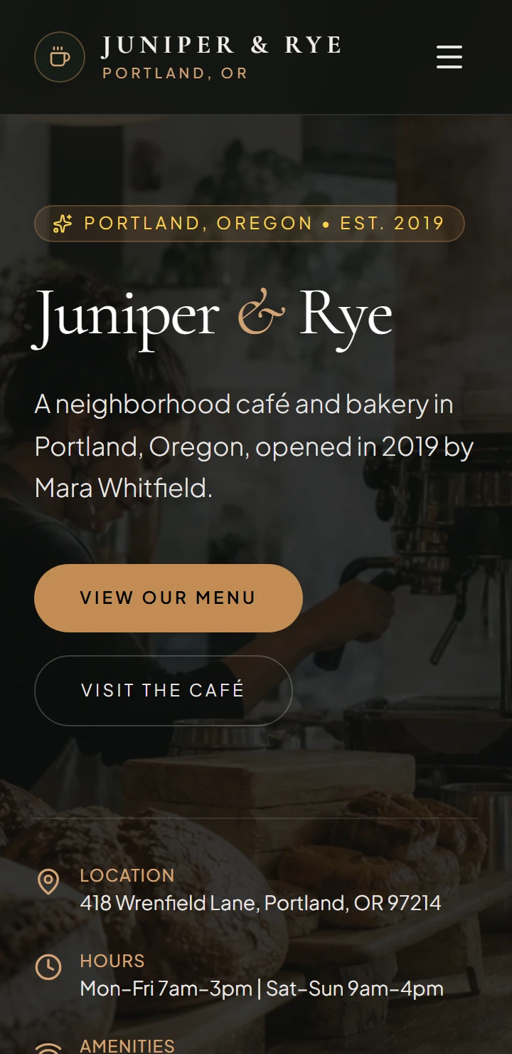 The Juniper & Rye home page built by Wegic on a phone