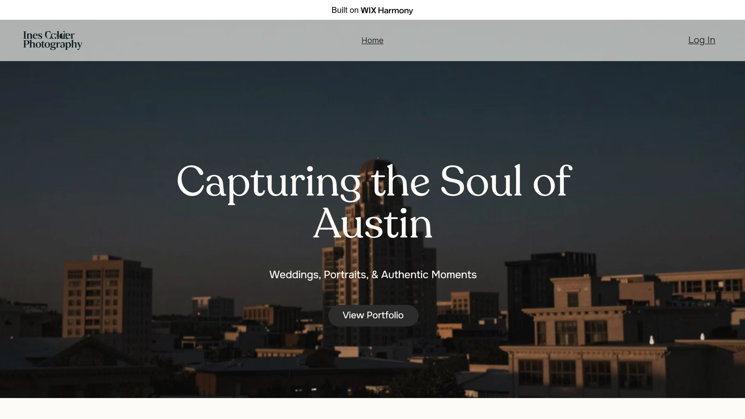 Wix: The photographer's first draft: only "Home" in the menu, and the logo text overlaps itself.