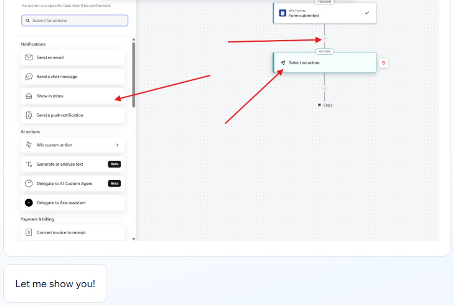 A Wix support expert's marked-up screenshot showing where to click