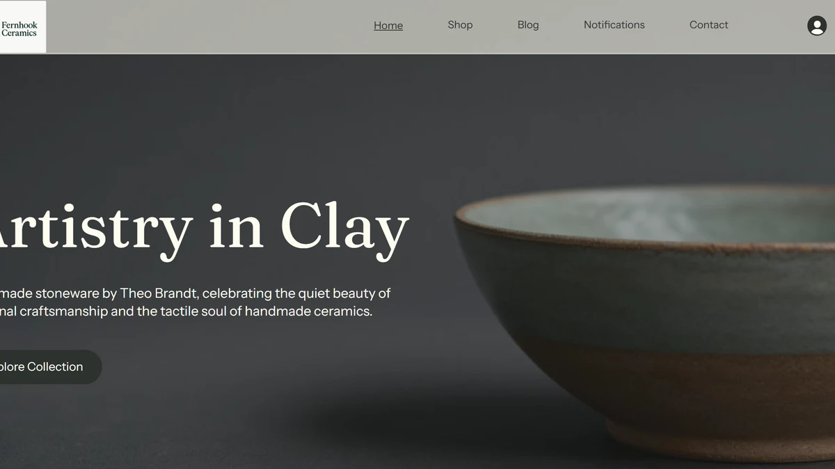 Wix: The Fernhook Ceramics shop I built on the paid Core plan.